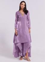 Pure Organza Lilac Festival Wear Lace Work Readymade Kurti With Plazzo